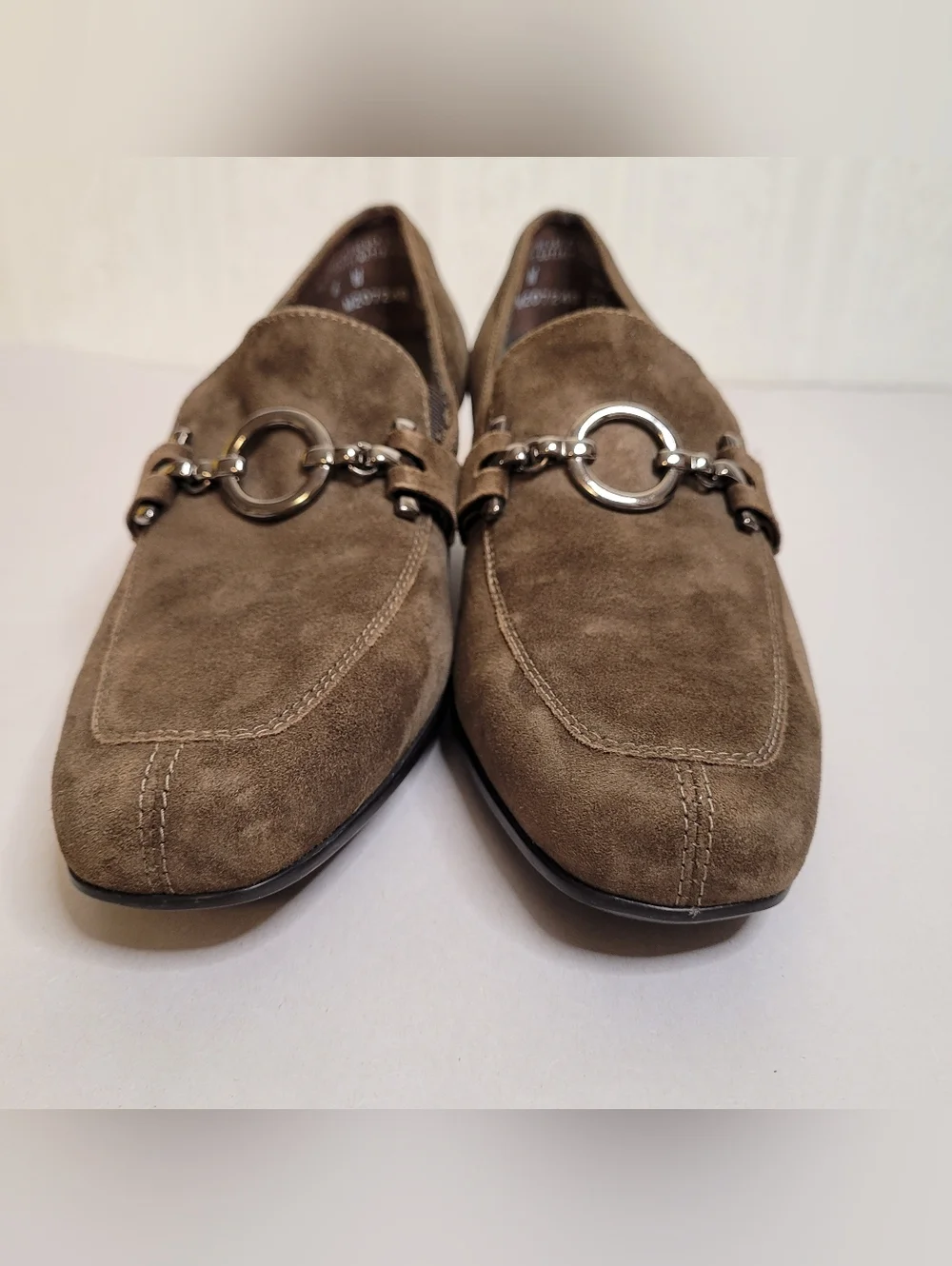 Munro Brown Suede Horsebit Heeled Loafers Size 6W - Picture 3 of 10